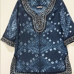 Ladies Soft Surroundings Gold Embroidered Boho Top Petite Small